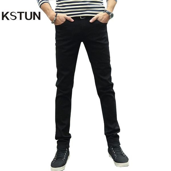 

kstun men jeans pencil pants stretch casual slim leg skinny boys male yong man denim trousers solid blue black quality hombre 36