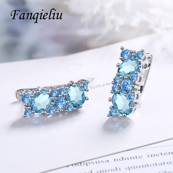 

hoop & huggie fanqieliu blue crystal jewelry hoops fashion solid 925 sterling silver earrings for women fql20506, Golden;silver
