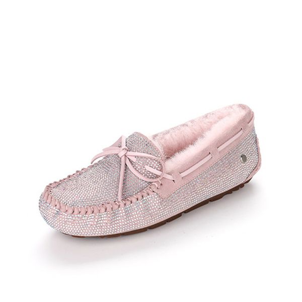 2020 Inverno Casual Suede Ladies Flat Shoes de couro confortáveis ​​fácil de usar Loafers senhoras borla Embutidos strass Decoração Sapatos casuais