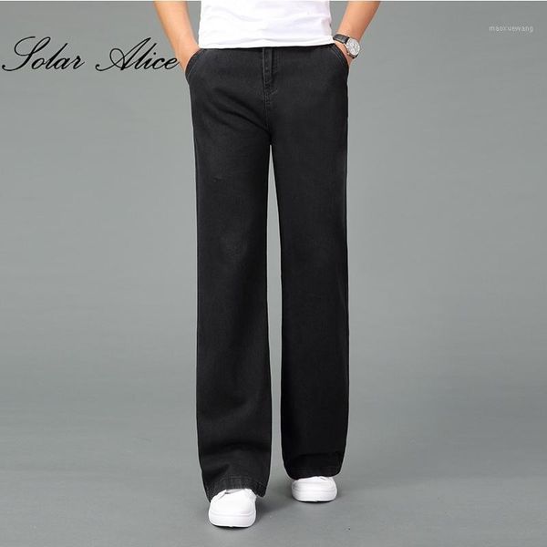 

new men's 2020 spring autumn wide-leg jeans plus size business casual flare pants color black light and dark blue1, Blue