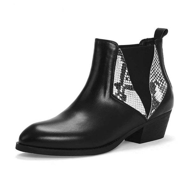 

boots ankle women's winter shoes mixed colors print snake genuine keep warm size43, Black