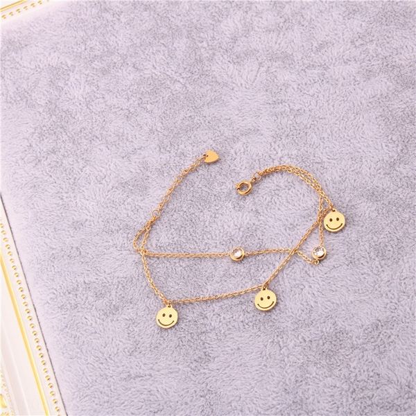 

american girl diamond heart two-diamond titanium steel gold-plated double-layer smiley face bracelet small bracelet pfpy0, Black