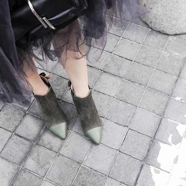 

big size ma'am fine heel short boots pure color bowknot fashion boot barrel high heel boots, Black