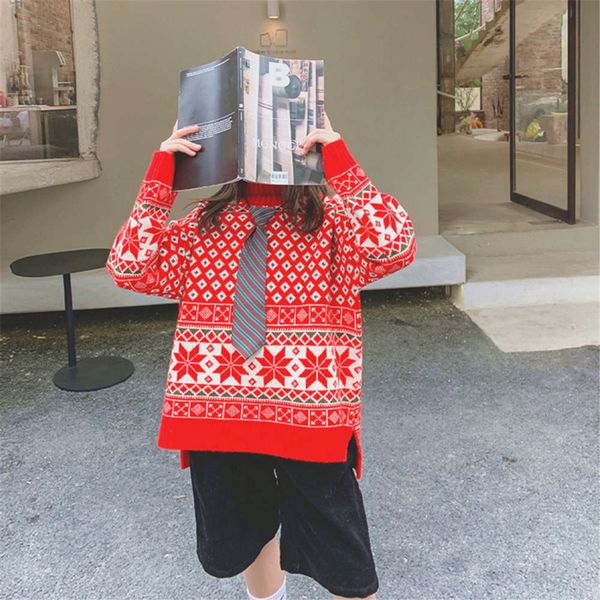 

of zhongda girl's classic korean big version red high neck hem split snowflake fashionable children's sweater n9p4, Blue