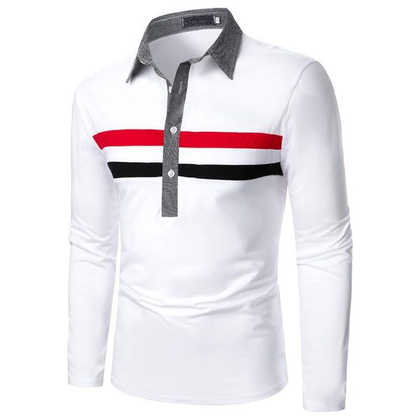 

men's polos men long sleeve shirt chest double color stripe fashion cotton top, White;black