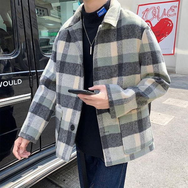 

men's 2020 autumn winter coats woman korean streetwear plaid jackets casual oversize warm man fashion clothes, Black;brown