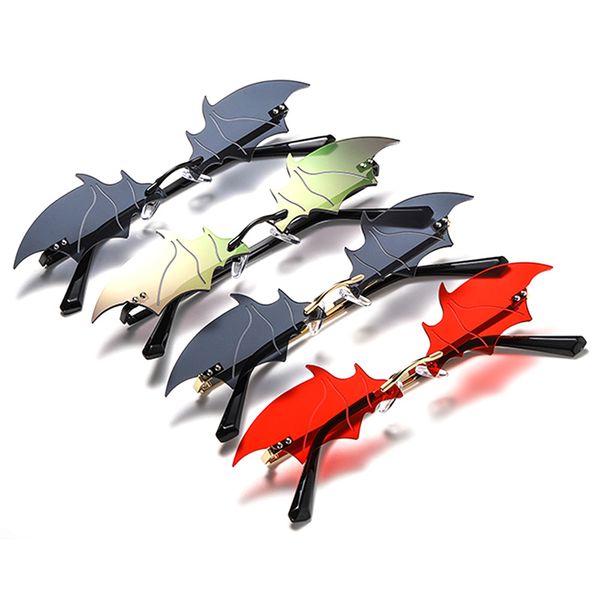 

fashion sunglasses rimless retro bat shape true film sun glasses uv400 trending narrow eyewear streetwear accessories, White;black