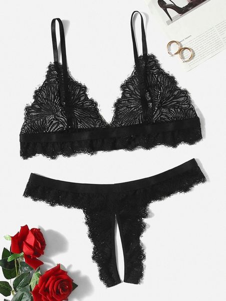 

plus lace crotchless lingerie set i7up#, Black;white
