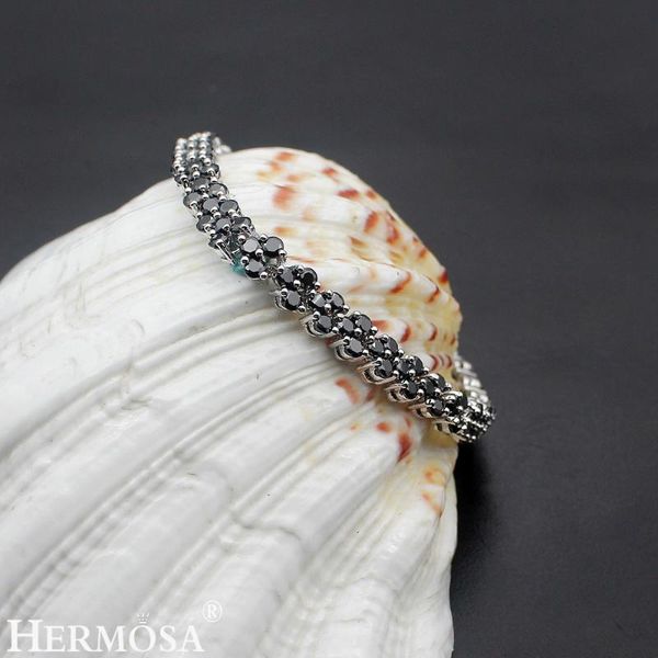 

hermosa jewelry charm flower black onyx silver color bracelets 6.75" 16.5cm