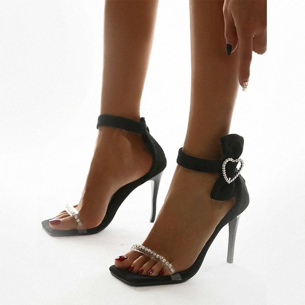 

women's bow-knot sandals women crystal thin high heels big size 2021 summer woman pump ladies zip slide female party shoes #uf9f, Black
