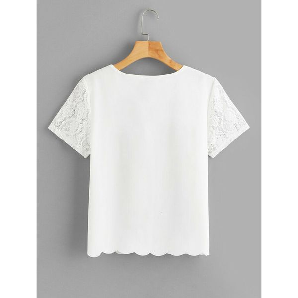 

2019 new fashion women's summer short sleeve lace loose t-shirt casual tee, White