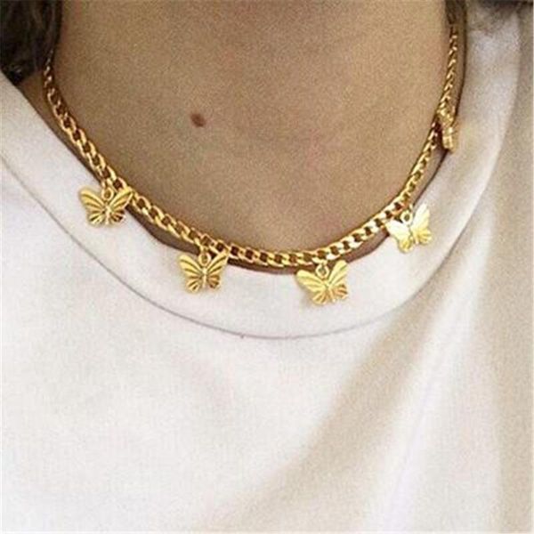 

chokers fashion vintage necklace clavicle chain butterfly 2021 trend simple sweet romantic temperament charm wedding party, Golden;silver