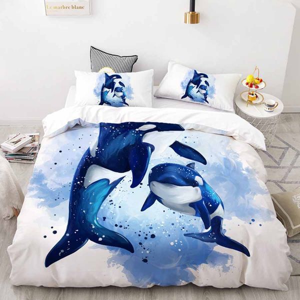 

wostar bedroom comforter set bedding set luxury home textiles bed linen duvet cover set and pillowcase 3d printing blue dolphin