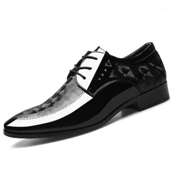 

italy elegant men formal shoes lace up business wedding pointed toe bright skin oxford shoes man party dress zapatos1, Black