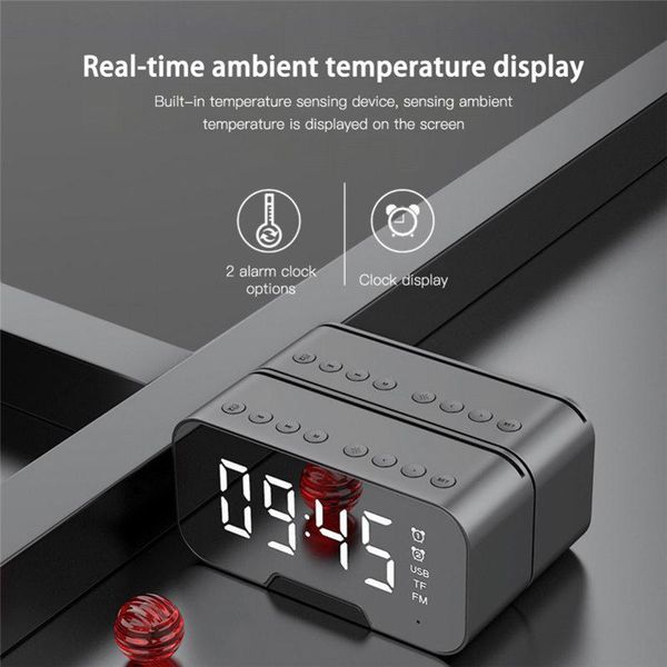

multifunction mirror alarm clock bluetooth speaker with fm radio table clock led mirror snooze wireless music player subwoofer