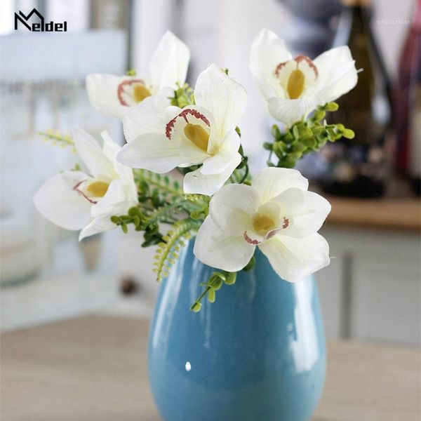 

meldel 5 heads artificial flowers silk orchid flower vase table arrangement simulation flower home wedding decoration fake flore1