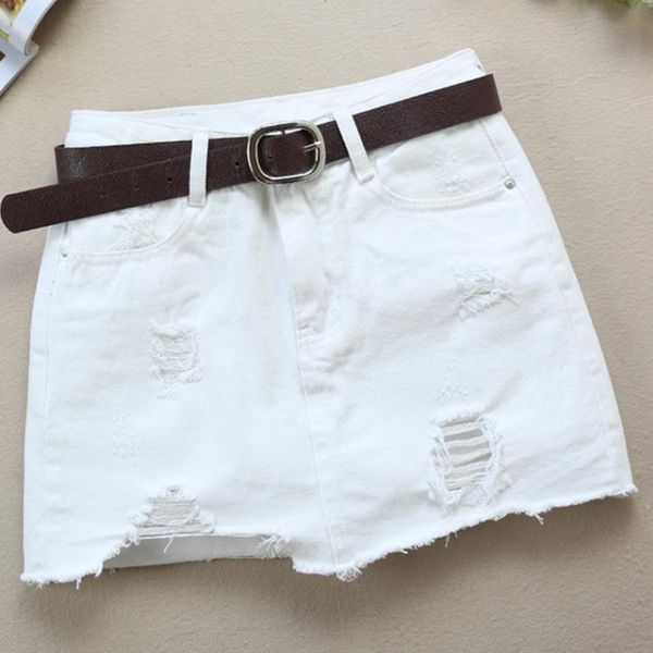 

плюс размер 2xl весна и летний стиль твердого цвета джинсовая юбка женские бурр дыра тонкий эластичность удобные джинсы мини юбка анти, Black