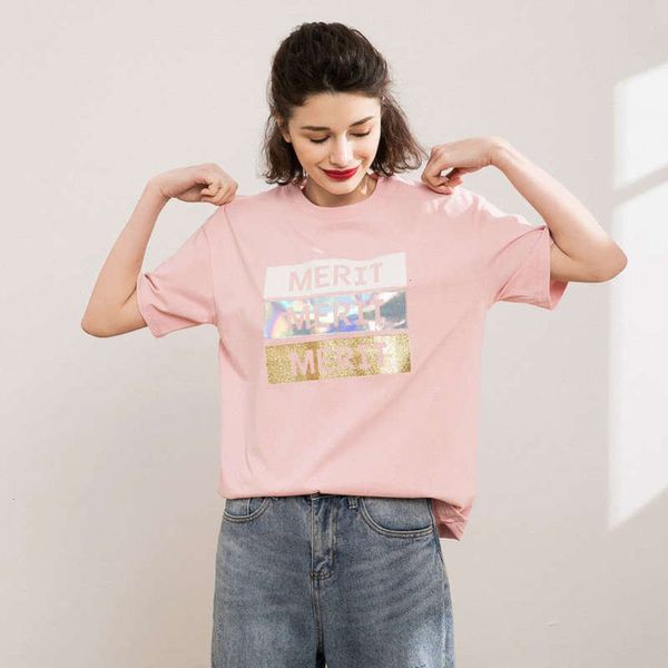 

casual round neck short sleeve loose new t-shirt for women in summer 2020, Black;gray