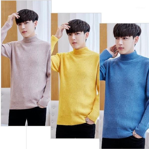 

winter men half high collar long sleeve sweater trend warm men's knitted sweaters a881881, White;black