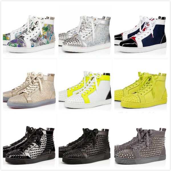 

2020 red bottoms shoes studded spikes flat designer sneakers for men women low cut suede glitter party lovers wedding genuine leather rivet