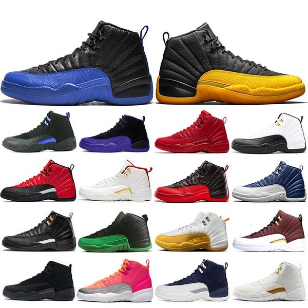 

mens 12 12s basketball shoes indigo university-gold bulls game royal ov white 12s reverse flu game taxi fiba trainers sneakers shoes 7-13, White;red