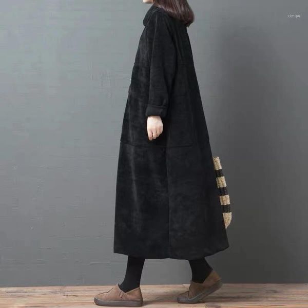 

autumn winter women trenvh solid color bigger sizes corduroy cardigan female clothes loose casual women yoyikamomo1, Tan;black