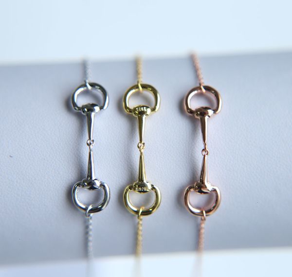 

bracelets 925 real new round arrived charm sterling snaffle bit bracelet horse jewellery with color rose for women jewelry, Golden;silver