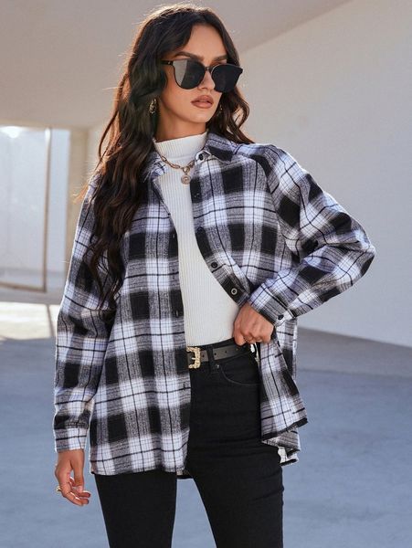 

plaid raglan sleeve blouse c6tv#, White