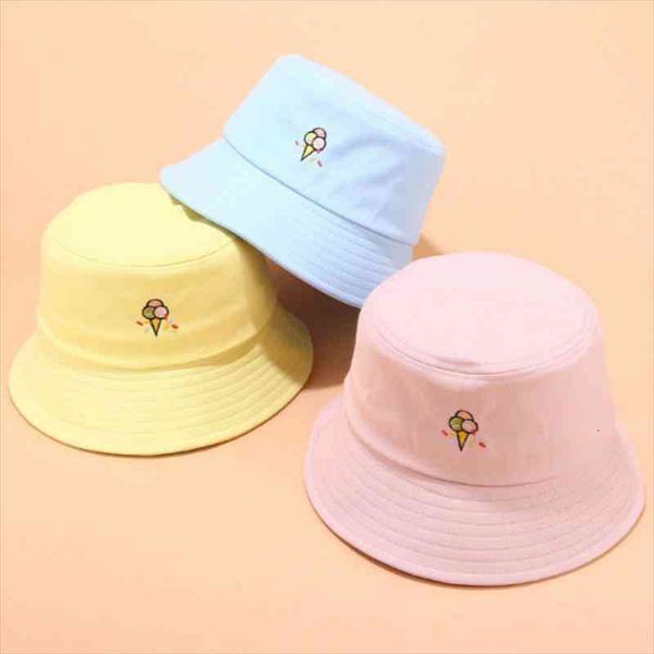 

ice cream bucket hat for women cotton candy color embroidery summer sunhat outdoor sports cap vacation beach panama bob, Blue;gray