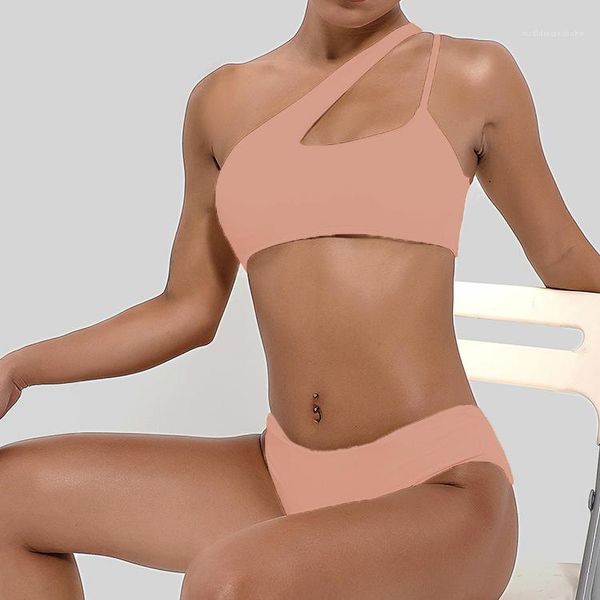 

solid color hollow tankinis one-shoulder backless bathing suits summer women beach swimming clothes womens bikini swimwear, White;black
