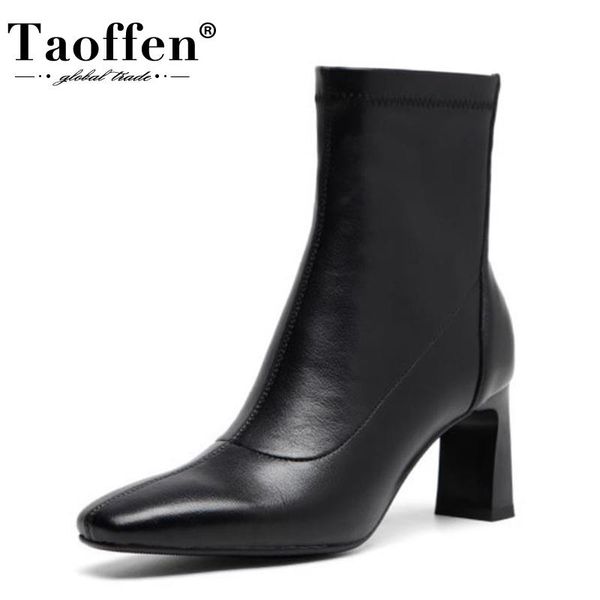 

boots taoffen woman ankle thick heel fashion classic winter shoes party club footwear size 34-39, Black