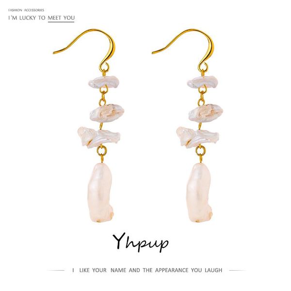 

yhpup baroque natural pearl dangle earrings jewelry trendy geometric copper 14 k korean earrings for women accessories gift, Silver