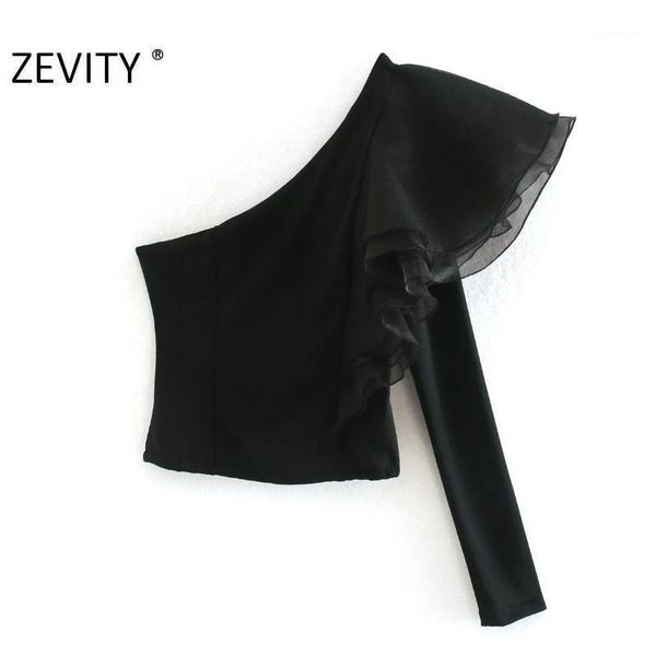 

zevity new women fashion cascading ruffle single shoulder black blouse female asymmetrical casual shirts chic blusas ls73051, White
