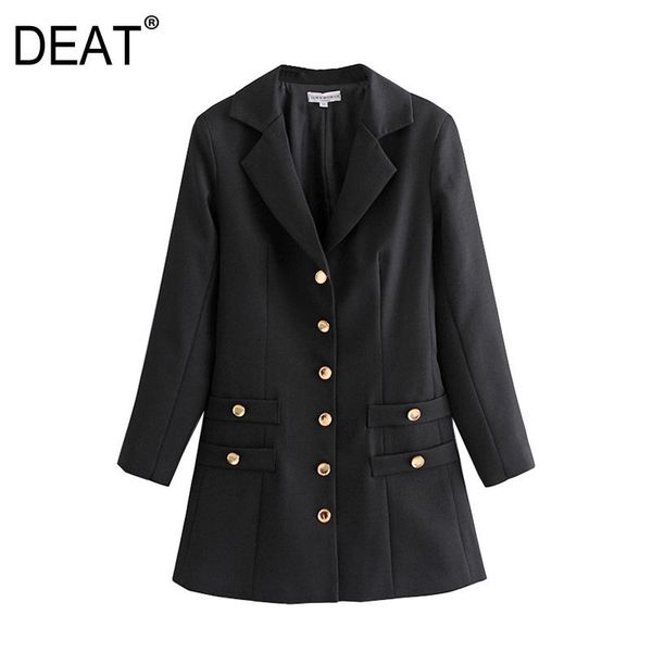 

deat] 2021 spring autumn new fashion tide turn-down collar high waist single-breasted long sleeve solid color mini dress 13w398, Black;gray