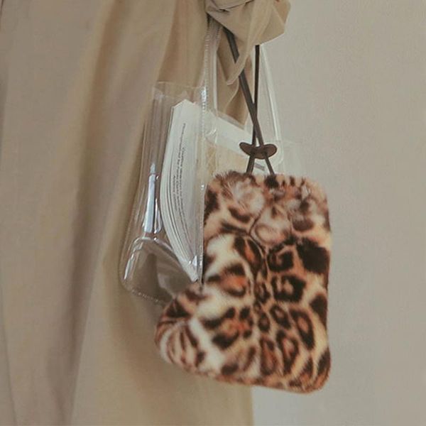 

plush bag 2021 new fashion leopard printing cute versatile messenger bag women soft velvet bucket gjot