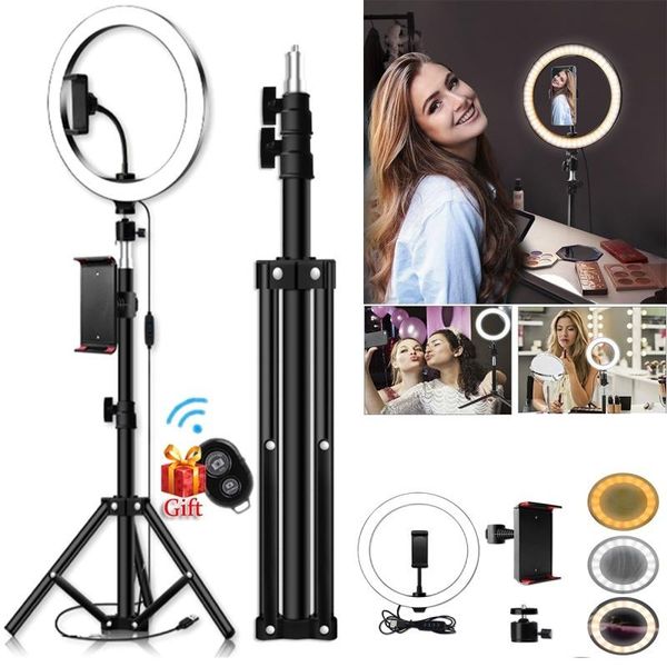 

new 26cm led ring light dimmable led live video ring light set with tripod tablet clip+remote control