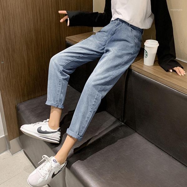 

new arrival spring korea fashion women high waist loose jeans all-matched casual vintage blue cotton denim harem pants s3731