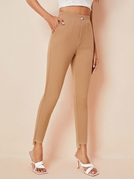 

stepped hem skinny pants y7v9#, Black;white