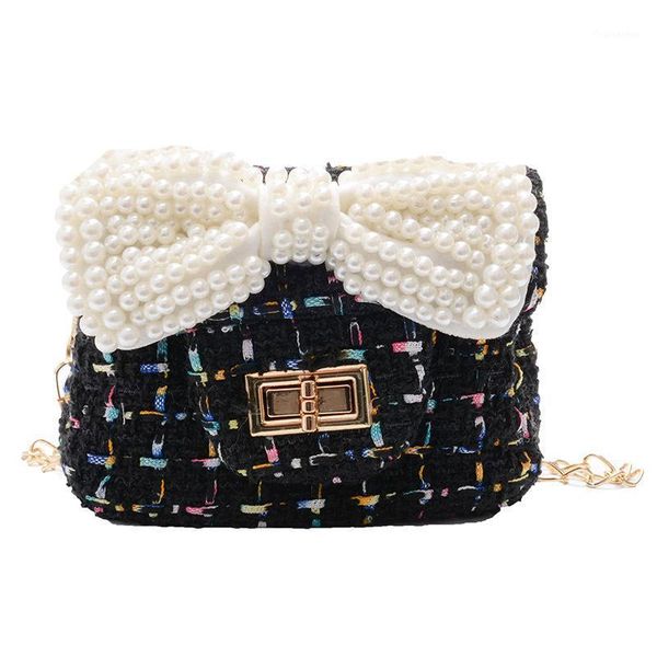 

children's mini handbag 2020 cute pearl bow crossbody bags for kids girls small coin wallet pouch baby money change party purse1, White