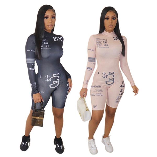 

letter print womens designer jumpsuits slim long sleeve short pants womens jumpsuits casual 2020 womens clothing, Black;white