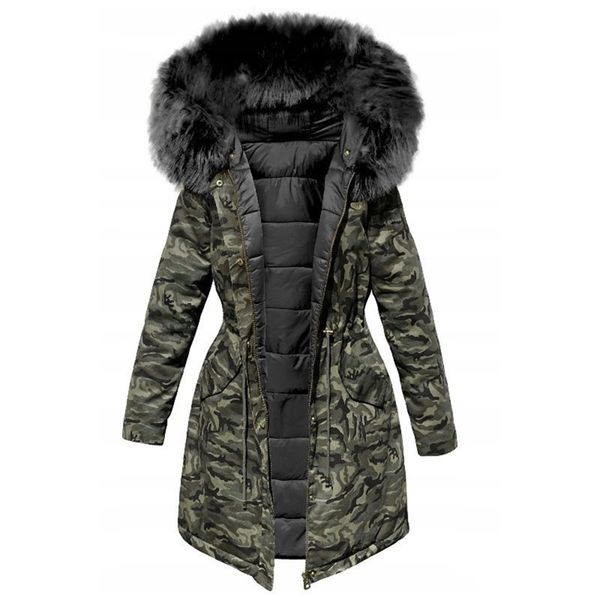 Algodão acolchoado jaqueta camuflagem parka mulheres longas sobretudos inverno quente grosso fêmea casual peles militares tops casacos casacos casacos 201029