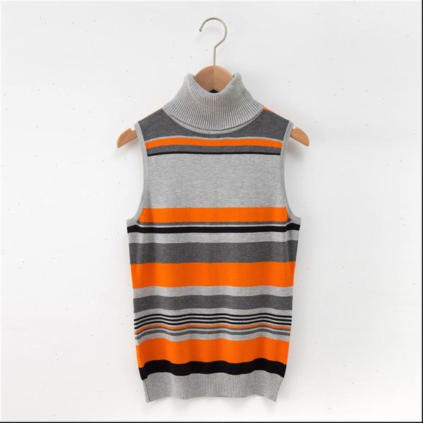 

marwin 2021 new coming casual turn down collar sleeveless striped women sweaters soft fashion short thin vest sweaters, White;black