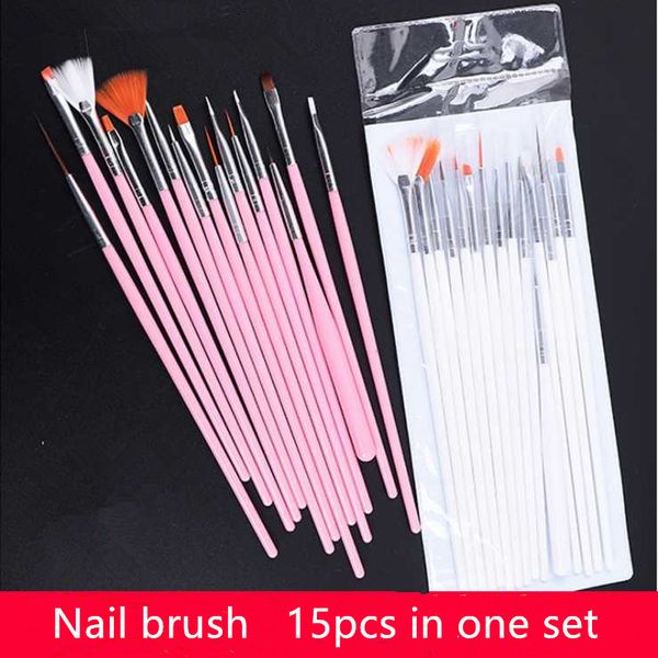 15 Pcs Profissional Gel Preco Escovas 15 Tamanhos Nail Art Acrílico Pincelo PENS PENSA DE MADEIRA PONTO DESENHO DESENHO PIGO DE PINTURA