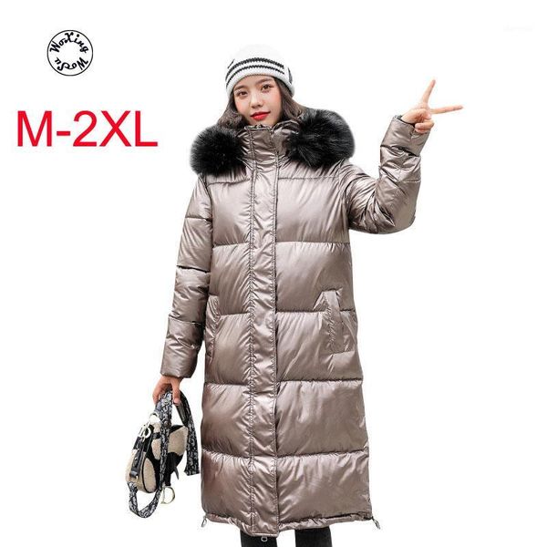 

2020 women's winter new korean large size coat slim and thickened long bright face bf down cotton m to 2xl1, Black