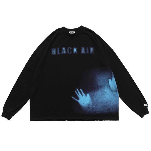 

cotton dark style t shirt long sleeve men women funny homme casual slim fit t-shirt printed cotton crewneck, Black