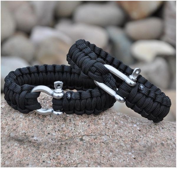 

2018 new d shape stainless steel buckle survival bracelet men homme black rope braiding functional outdoor bracelets f jllhll