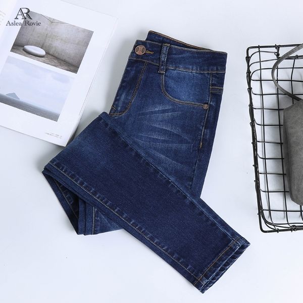 

jeans for woman high waist plus size full length skinny pencil black blue denim pants 100kg 201105