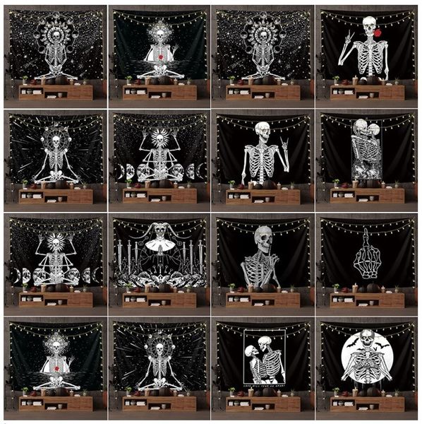 

euramerican fashion skull tapestry polyester wall hanging hallowmas decoration printing tablecloth yoga mat beach towel party bar backdrop