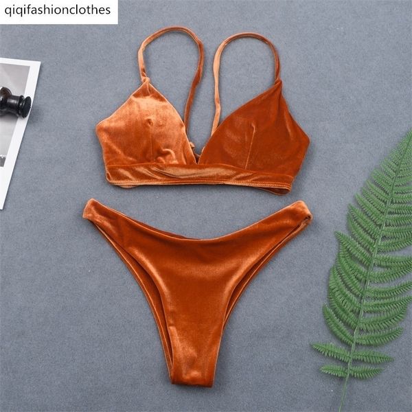 

single fashion velvet back strap adjustable triangle bikini swimsuit for women, White;black