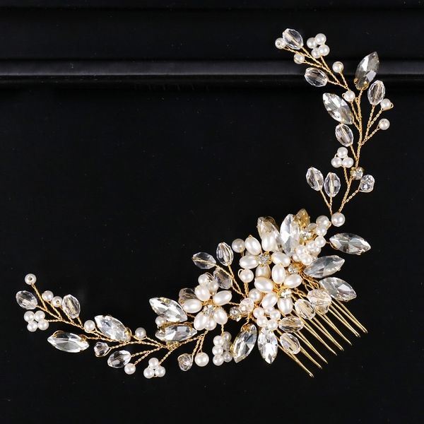 

golden metal crystal pearl hair combs jewellery tiaras de noiva headpiece bridal hair jewelry women wedding hair accessories vl y200409, Slivery;golden